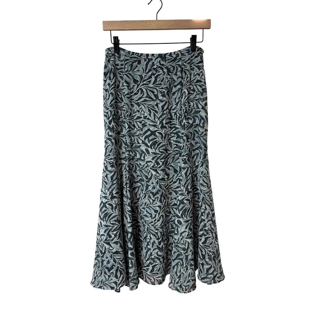 Jones Wear‎ Blue Leaf Print Trumpet Skirt Midi Length Size 4